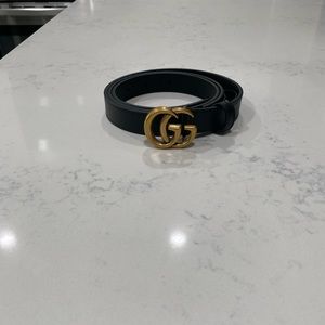 Authentic GG Marmont Leather belt with Double G buckle